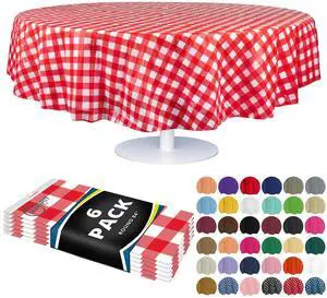 Red Gingham Checkered Plastic Table Cloth Disposable (6 Pk) 84in Round Tablecloth Premium Party Table Cloths Disposable - Perfect Table Cloth Round Cover for Any Table Up to 6 Feet Red Gingham Checkered Plastic Table Cloth Disposable (6 Pk) 84in Round Tablecloth Premium Party Table Cloths Disposable - Perfect Table Cloth Round Cover for Any Table Up to 6 Feet