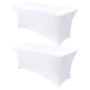 6ft Stretch Spandex Table Cover - 2 Pack Universal Rectangular Fitted Tablecloth Protector for Wedding, Banquet and Party, White 6ft Stretch Spandex Table Cover - 2 Pack Universal Rectangular Fitted Tablecloth Protector for Wedding, Banquet and Party, White