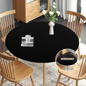 Fitted Round Table Cloth, Reversible Waterproof Stain Resistant Elastic Stretch Tablecloth, Wipe Clean Table Cover for Outdoor/Indoor Use, Fits Round Tables up to 40" - 44" Diameter, Black Fitted Round Table Cloth, Reversible Waterproof Stain Resistant Elastic Stretch Tablecloth, Wipe Clean Table Cover for Outdoor/Indoor Use, Fits Round Tables up to 40" - 44" Diameter, Black