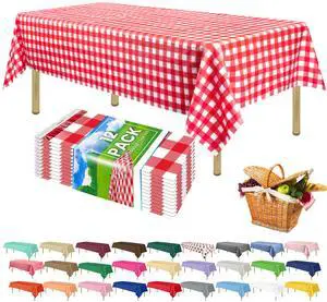 Premium Red Gingham Checkered Plastic Table Cloth Disposable (12 Pk) Plastic Tablecloths for Rectangle Tables (54in x 108in) Party Table Cloths Disposable for 6ft to 8ft Rectangle Tables Premium Red Gingham Checkered Plastic Table Cloth Disposable (12 Pk) Plastic Tablecloths for Rectangle Tables (54in x 108in) Party Table Cloths Disposable for 6ft to 8ft Rectangle Tables