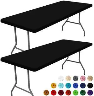Spandex 6 Foot Rectangle Table Cloth 2 Pack, Elastic Fitted Tablecloths for Picnic, Stretch Washable Patio Table Cover for Outdoor, Camping, Banquet and Parties (Black, 30"x72") Spandex 6 Foot Rectangle Table Cloth 2 Pack, Elastic Fitted Tablecloths for Picnic, Stretch Washable Patio Table Cover for Outdoor, Camping, Banquet and Parties (Black, 30"x72")