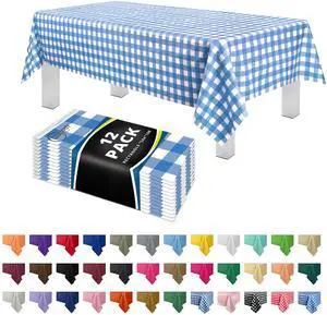 12 Pack Premium Disposable Plastic Picnic Tablecloth 54 Inch. x 108 Inch. Decorative Rectangle Table Cover - Blue Checkered Gingham 12 Pack Premium Disposable Plastic Picnic Tablecloth 54 Inch. x 108 Inch. Decorative Rectangle Table Cover - Blue Checkered Gingham