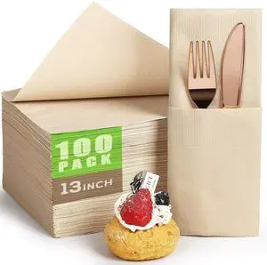 100pcs Compostable Paper Napkins, Disposable Dinner Napkins 13 x 13 in Unbleached 2-ply Eco Lunch Tissue Natural 100pcs Compostable Paper Napkins, Disposable Dinner Napkins 13 x 13 in Unbleached 2-ply Eco Lunch Tissue Natural
