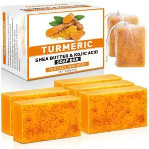 5 Pcs 80g Turmeric Kojic Acid Soap Bars with 2 Foaming Mesh Nets 5 Pcs 80g Turmeric Kojic Acid Soap Bars with 2 Foaming Mesh Nets