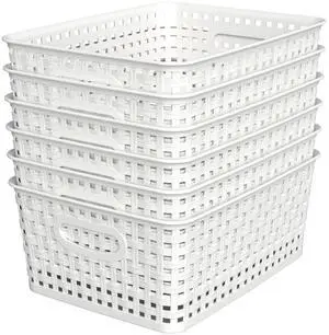 Woven Plastic Storage Baskets, 6 Pack White Weave Bins Organizer, 10.1" x 7.55" x 4.1" Woven Plastic Storage Baskets, 6 Pack White Weave Bins Organizer, 10.1" x 7.55" x 4.1"