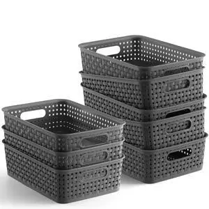 Plastic Storage Baskets - 8 Pack, Gray, Durable, Easy to Use, Flexible, Multi-Purpose, Ideal for Closets, Cabinets, Shelves, Countertops Plastic Storage Baskets - 8 Pack, Gray, Durable, Easy to Use, Flexible, Multi-Purpose, Ideal for Closets, Cabinets, Shelves, Countertops