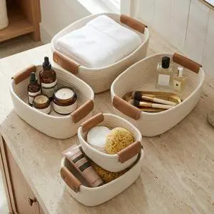 Beautiful Storage Basket Set of 5 - Sturdy Cotton Rope Baskets for Shelves Are Perfect for Organizing Your Home - Quality Storage Bins Easily Fit With Any Nursery or Bedroom Decor Beautiful Storage Basket Set of 5 - Sturdy Cotton Rope Baskets for Shelves Are Perfect for Organizing Your Home - Quality Storage Bins Easily Fit With Any Nursery or Bedroom Decor