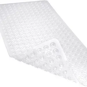 Non-Slip Bathtub and Shower Mats, Power Grip Bath Mat 35 x 16.3 Inch with Suction Cups and Drain Holes for Tub Bathroom Floor Safety, Machine Washable Soft Bathmat, Clear Non-Slip Bathtub and Shower Mats, Power Grip Bath Mat 35 x 16.3 Inch with Suction Cups and Drain Holes for Tub Bathroom Floor Safety, Machine Washable Soft Bathmat, Clear