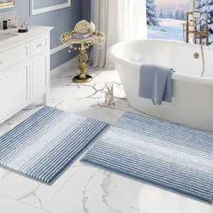 Bathroom Rugs and Mats Sets, 2 Piece Thick Absorbent Chenille Bath Mat Rug Set Non Slip, Soft Shaggy Bath Room Floor Mats for Bathroom, Machine Washable (Fog Blue, 20" x 32" Plus 16" x 24") Bathroom Rugs and Mats Sets, 2 Piece Thick Absorbent Chenille Bath Mat Rug Set Non Slip, Soft Shaggy Bath Room Floor Mats for Bathroom, Machine Washable (Fog Blue, 20" x 32" Plus 16" x 24")