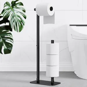 Toilet Paper Holder Stand, Bathroom Storage, Medium, Black Toilet Paper Holder Stand, Bathroom Storage, Medium, Black