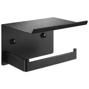 Matte Black Toilet Paper Holder with Shelf Matte Black Toilet Paper Holder with Shelf