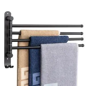 Swivel Towel Rack, 13.8" Thicken 304 Stainless Steel 4-Arm Towel Bar, Space Saving Wall Mounted Towel Holder with Hook, Rustproof Swing Out Towel Hanger for Bathroom, Kitchen (Matte Black) Swivel Towel Rack, 13.8" Thicken 304 Stainless Steel 4-Arm Towel Bar, Space Saving Wall Mounted Towel Holder with Hook, Rustproof Swing Out Towel Hanger for Bathroom, Kitchen (Matte Black)