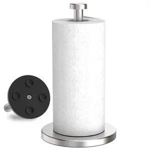 Paper Towel Holder Countertop, Stainless Steel Paper Towel Holder Stand with Weighted Base Suction Cups, Standing Paper Towel Roll Holder for Kitchen Bathroom (Silver) Paper Towel Holder Countertop, Stainless Steel Paper Towel Holder Stand with Weighted Base Suction Cups, Standing Paper Towel Roll Holder for Kitchen Bathroom (Silver)