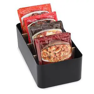 Seasoning Packet Organizer, Food Storage Organizer with Divided 4 Bamboo Wood Compartments, Black Plastic Storage Caddy for Pantry Cabinet, Kitchen Organization Bin for Snacks Spice Packets Seasoning Packet Organizer, Food Storage Organizer with Divided 4 Bamboo Wood Compartments, Black Plastic Storage Caddy for Pantry Cabinet, Kitchen Organization Bin for Snacks Spice Packets