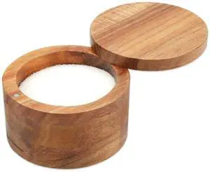 Acacia Wood Salt Cellar Bowl Box, Elegant Kitchen Holder Container with Swivel Magnetic Lid to Store Favorite Seasonings Pepper Spice or Bath, 6oz Acacia Wood Salt Cellar Bowl Box, Elegant Kitchen Holder Container with Swivel Magnetic Lid to Store Favorite Seasonings Pepper Spice or Bath, 6oz