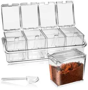Clear Seasoning Box, 4 Pieces Seasoning Rack Spice Pots Clear Seasoning Box, 4 Pieces Seasoning Rack Spice Pots