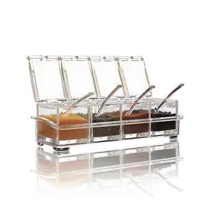 Clear Seasoning Box,4 Pieces Clear Seasoning Storage Container for Spice Salt Sugar Cruet,Condiment Jars with Spoons Clear Seasoning Box,4 Pieces Clear Seasoning Storage Container for Spice Salt Sugar Cruet,Condiment Jars with Spoons