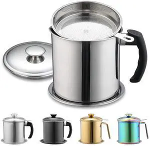 Bacon Grease Container With Strainer 47oz/1.4L, Stainless Steel Oil Storage Container with Fine Mesh Strainer Dust-proof for Storing Frying Oil and Cooking Fat, Cooker Accessories Bacon Grease Container With Strainer 47oz/1.4L, Stainless Steel Oil Storage Container with Fine Mesh Strainer Dust-proof for Storing Frying Oil and Cooking Fat, Cooker Accessories