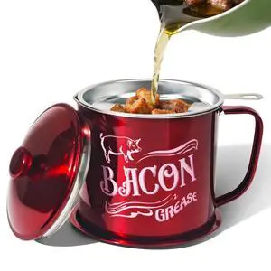 1.3L Bacon Grease Saver Container with Fine Mesh Strainer,Stainless Steel Oil Keeper Can for Bacon,46oz Large Rustic Farmhouse Fat Container, Keeper, Recipes, Dishwasher Safe (Red) 1.3L Bacon Grease Saver Container with Fine Mesh Strainer,Stainless Steel Oil Keeper Can for Bacon,46oz Large Rustic Farmhouse Fat Container, Keeper, Recipes, Dishwasher Safe (Red)