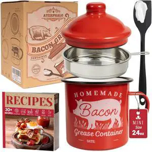 Bacon Grease Container with Strainer - With Food-Grade Silicone Spatula, 24oz Enamel Rustic Farmhouse Fat Container, Keeper, Recipes, Dishwasher Safe Bacon Grease Container with Strainer - With Food-Grade Silicone Spatula, 24oz Enamel Rustic Farmhouse Fat Container, Keeper, Recipes, Dishwasher Safe