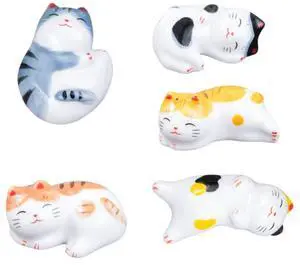 Cute Lazy Cat Ceramic Chopstick Rest 5Pcs Multi Colors, Japanese Animal Series Table Decor, Spoon Fork Holder Gift Chopstick Rest for Home Hotel Table Setting Cute Lazy Cat Ceramic Chopstick Rest 5Pcs Multi Colors, Japanese Animal Series Table Decor, Spoon Fork Holder Gift Chopstick Rest for Home Hotel Table Setting