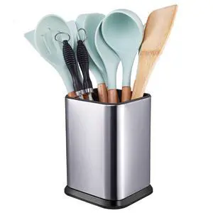 Stainless Steel Kitchen Utensil Holder for Countertop, Spoon Spatula Organizer,Modern Rectangular Large Cooking Utensil Caddy Counter,Utensil Crock Silver Stainless Steel Kitchen Utensil Holder for Countertop, Spoon Spatula Organizer,Modern Rectangular Large Cooking Utensil Caddy Counter,Utensil Crock Silver