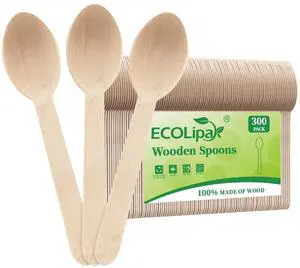 300 Count Compostable Wooden Disposable Spoons for Party, Dinner 300 Count Compostable Wooden Disposable Spoons for Party, Dinner