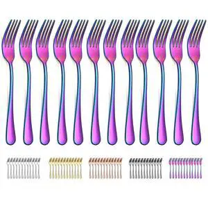 Rainbow Dinner Fork 12 Pieces, Rainbow Titanium Plating Stainless Steel 8.07inch Forks, Cake Forks, Table Forks,Dessert Forks, Easy To Clean, Dishwasher Safe Rainbow Dinner Fork 12 Pieces, Rainbow Titanium Plating Stainless Steel 8.07inch Forks, Cake Forks, Table Forks,Dessert Forks, Easy To Clean, Dishwasher Safe