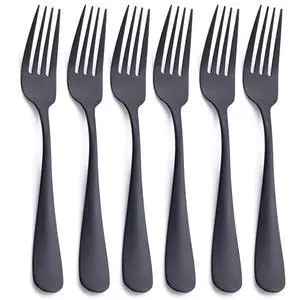 Matte Black Dinner Fork, Stainless Steel Satin Finish 8.0-inch Silverware Flatware Fork Set, Service for 6, Dishwasher Safe Matte Black Dinner Fork, Stainless Steel Satin Finish 8.0-inch Silverware Flatware Fork Set, Service for 6, Dishwasher Safe