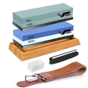 Knife Sharpening Stone Kit - Whetstone Grit 400/1000 3000/8000 Premium Knife Sharpener Wet Stone Set with Bamboo Base Angle Guide Leather Strop Flattening Stone Silicon holder Knife Sharpening Stone Kit - Whetstone Grit 400/1000 3000/8000 Premium Knife Sharpener Wet Stone Set with Bamboo Base Angle Guide Leather Strop Flattening Stone Silicon holder