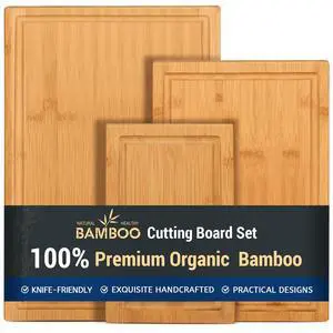 3-piece Bamboo Cutting Boards for Kitchen, Heavy Duty Bamboo Cutting Board with Juice Groove, Wood Cutting Board Set for Meat, Vegetables 3-piece Bamboo Cutting Boards for Kitchen, Heavy Duty Bamboo Cutting Board with Juice Groove, Wood Cutting Board Set for Meat, Vegetables