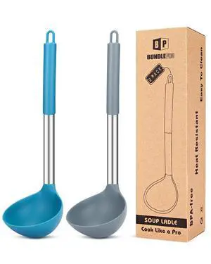 Silicone Ladle Spoon Kitchen Utensils, 2 Pack, Grey-Blue Silicone Ladle Spoon Kitchen Utensils, 2 Pack, Grey-Blue