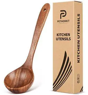 Wooden Soup Ladle Spoons for Cooking Serving, Teak Wood, 10.6" Wooden Soup Ladle Spoons for Cooking Serving, Teak Wood, 10.6"