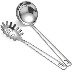 Kitchen Ladle Spoon and Spaghetti Spoon Set 2 pieces, Pasta Spoon Stainless Steel Kitchen Utensils for Cooking, Stirring, Serving Spaghetti, Soup, Sauce, Dishwasher Safe Kitchen Ladle Spoon and Spaghetti Spoon Set 2 pieces, Pasta Spoon Stainless Steel Kitchen Utensils for Cooking, Stirring, Serving Spaghetti, Soup, Sauce, Dishwasher Safe