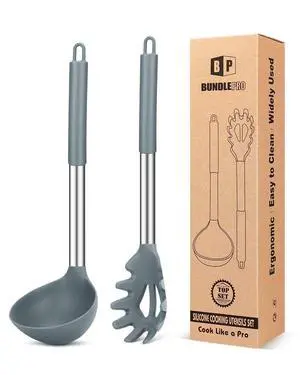Silicone Pasta Fork and Ladle Spoon Set, 2 Pack, Gray Silicone Pasta Fork and Ladle Spoon Set, 2 Pack, Gray