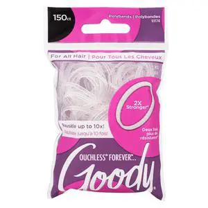 Ouchless Forever Polyband Hair Ties, 150 Ct, Clear, Elastic Bands, Easy Glide, Ultra-Strong Hold Styling Accessories for Women & Men, Secure Hold Ridge Design, All Hair Types Ouchless Forever Polyband Hair Ties, 150 Ct, Clear, Elastic Bands, Easy Glide, Ultra-Strong Hold Styling Accessories for Women & Men, Secure Hold Ridge Design, All Hair Types
