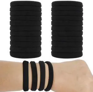 Hair Ties for Women, Black Elastic Hair Bands, 2 Inch Seamless No-Damage Hair Elastics (Black-60pcs) Hair Ties for Women, Black Elastic Hair Bands, 2 Inch Seamless No-Damage Hair Elastics (Black-60pcs)