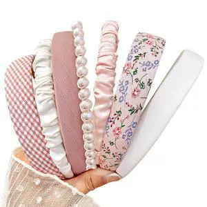 Headbands for Women Girls, 7pc Set - Non Slip Floral Padded Headbands Cute Pearl Headband for Girls Vintage Wide Headband Headbands for Women Girls, 7pc Set - Non Slip Floral Padded Headbands Cute Pearl Headband for Girls Vintage Wide Headband