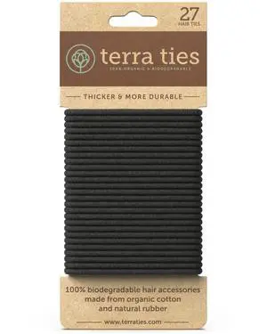 BIODEGRADABLE Elastic Hair Ties for Women & Men - Organic No Crease Black Hair Tie Ponytail Holders and Hairties for Buns - Plastic Free Hairbands for Women and Mens Hair - 5mm (27 count) BIODEGRADABLE Elastic Hair Ties for Women & Men - Organic No Crease Black Hair Tie Ponytail Holders and Hairties for Buns - Plastic Free Hairbands for Women and Mens Hair - 5mm (27 count)