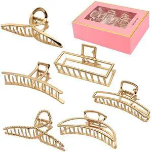 6 Pack Gold Metal Hair Clips - 4 Inch Large Jaw Clips for Women, Strong Hold Hair Claws for Thick or Thin Hair, Fashion Hair Accessories for Styling 6 Pack Gold Metal Hair Clips - 4 Inch Large Jaw Clips for Women, Strong Hold Hair Claws for Thick or Thin Hair, Fashion Hair Accessories for Styling