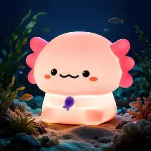 Axolotl Night Light, Kids Rechargeable LED Night Lamp with Timer | Soft Silicone Touch Control, Adjustable Brightness, 3-Level Dimming, Bedside Lamp for Nursery and Bedroom, Boys & Girls Gift Axolotl Night Light, Kids Rechargeable LED Night Lamp with Timer | Soft Silicone Touch Control, Adjustable Brightness, 3-Level Dimming, Bedside Lamp for Nursery and Bedroom, Boys & Girls Gift