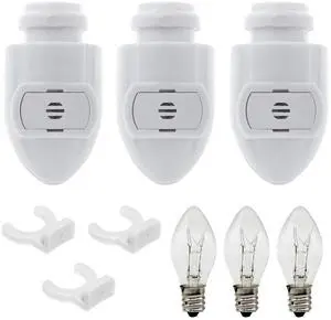 White Auto On Sensor Plug in Night Light Module Includes 3 Bulbs and 3 Plastic Clips, Great for Making Your Own Decorative Night Lights, Pack of 3 White Auto On Sensor Plug in Night Light Module Includes 3 Bulbs and 3 Plastic Clips, Great for Making Your Own Decorative Night Lights, Pack of 3