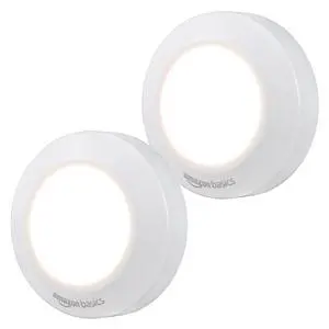 LED Puck Lights, Battery Operated, 50 Lumens, Under Cabinet Lighting, Easy to Install, Easy to Use, Adhesive Backing, 2-Pack, White LED Puck Lights, Battery Operated, 50 Lumens, Under Cabinet Lighting, Easy to Install, Easy to Use, Adhesive Backing, 2-Pack, White