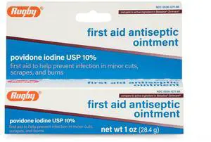 First Aid Antiseptic Ointment, Povidone Iodine USP 10%, 1 Oz | Helps Prevent Infection in Minor Cuts, Scrapes and Burns, Helps Provide Antiseptic Care for Minor Wounds, No-Mess Application First Aid Antiseptic Ointment, Povidone Iodine USP 10%, 1 Oz | Helps Prevent Infection in Minor Cuts, Scrapes and Burns, Helps Provide Antiseptic Care for Minor Wounds, No-Mess Application