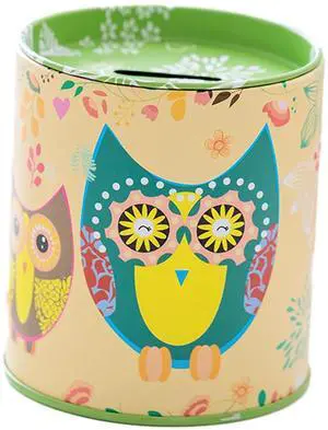 Tin Owl Piggy Bank - Reusable Coin Jar, Owl Pattern Birthday Present for Boys & Girls (Yellow) Tin Owl Piggy Bank - Reusable Coin Jar, Owl Pattern Birthday Present for Boys & Girls (Yellow)