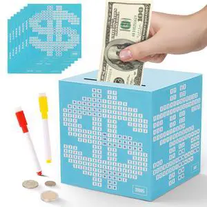 Money Saving Box Challenge for Kids and Adults, Metal Money Box with Goal Tracker, Savings Box and Cash Saving Bank for Budgeting, Cross Off Savings Challenge Box, Money Bank Gift Money Saving Box Challenge for Kids and Adults, Metal Money Box with Goal Tracker, Savings Box and Cash Saving Bank for Budgeting, Cross Off Savings Challenge Box, Money Bank Gift