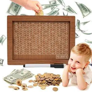 10000 Savings Challenge Box, Money Saving Box with Money Target and Numbers, Cash Vault Wooden Savings Box, Wooden Money Box, Coin Counter Piggy Bank for Adults, Wooden Coin Bank for Kids 10,000 10000 Savings Challenge Box, Money Saving Box with Money Target and Numbers, Cash Vault Wooden Savings Box, Wooden Money Box, Coin Counter Piggy Bank for Adults, Wooden Coin Bank for Kids 10,000