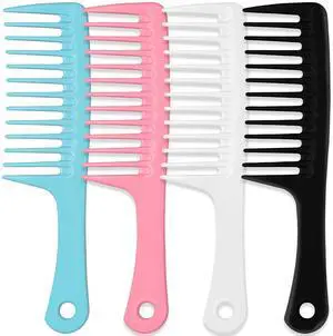 4PCS Wide Tooth Comb, Large Hair Detangling Comb Styling Comb, Professional Women Hair Care Handgrip Comb for Curly, Wet, Long Hair (Blue, Pink, White, Black) 4PCS Wide Tooth Comb, Large Hair Detangling Comb Styling Comb, Professional Women Hair Care Handgrip Comb for Curly, Wet, Long Hair (Blue, Pink, White, Black)