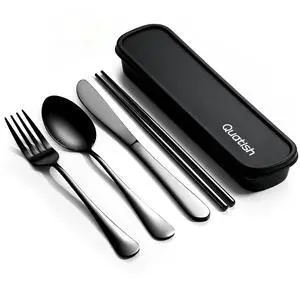 Travel Utensils with Case, 5 Piece Stainless Steel Silverware Set for Work, Portable Reusable Travel Cutlery Set, Fork and Spoon Set for Picnic, Camping, Gadgets, Lunch Box for Men, Black Travel Utensils with Case, 5 Piece Stainless Steel Silverware Set for Work, Portable Reusable Travel Cutlery Set, Fork and Spoon Set for Picnic, Camping, Gadgets, Lunch Box for Men, Black