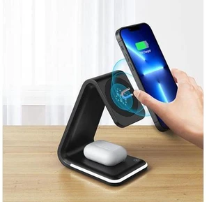 15W 3-in-1 Magnetic Wireless Charger for Apple iPhone and Watch Black 15W 3-in-1 Magnetic Wireless Charger for Apple iPhone and Watch Black